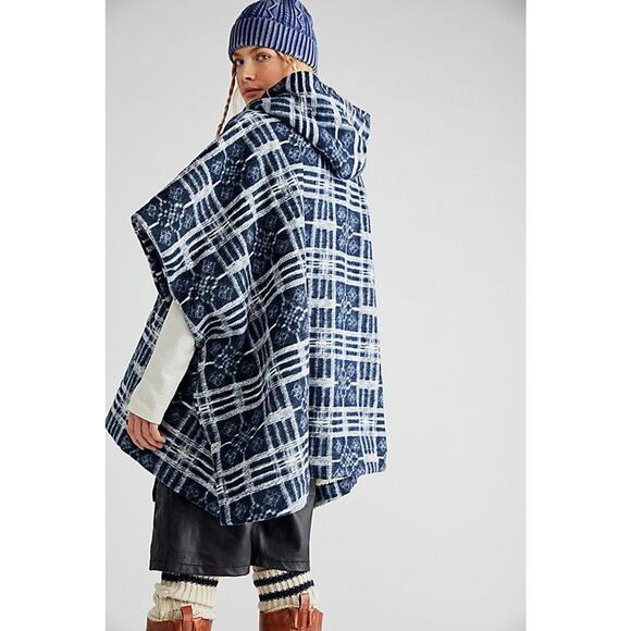 NWT Free People Miss You Hooded Poncho SLOUCHY Plaid OVERSIZED M/L Carbon - Picture 3 of 4